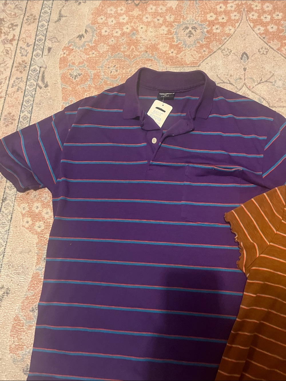 Two retro Striped tops Polo & Rust Orange Striped Tee madewell and vintage - Picture 2 of 6